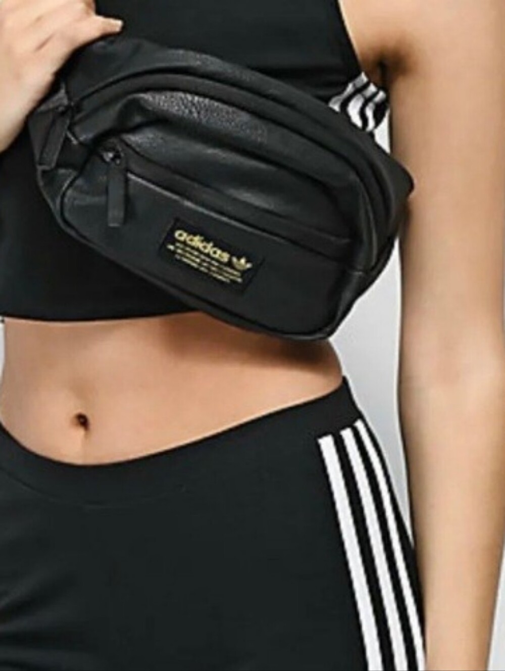 Adidas Orignal PVC Sling Bag In Black Gold Logo
